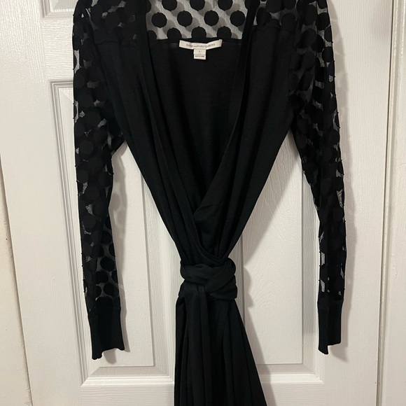 Diane Von Furstenberg Linda Wrap Dress Black Sz L - Picture 3 of 9